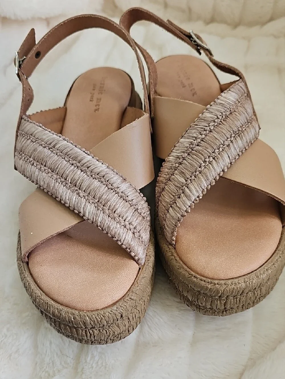 bernie mev PREMIUM Made In Italy Braided Slingback Platform Sandals in Tan